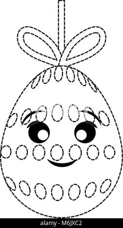 uncolored kawaii easter egg pendant   with dots sticker  over white background  vector illustration Stock Vector