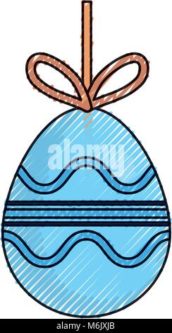 colored easter egg pendant with   lines  and curved  lines  doodle  over background  vector illustration Stock Vector