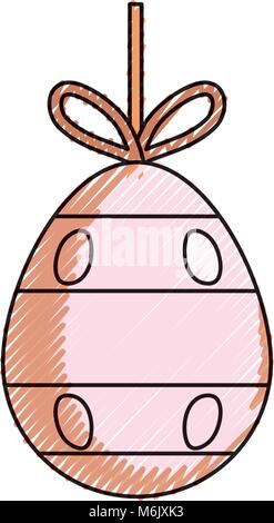 colored easter egg pendant with   dots  and lines  sticker over background  vector illustration Stock Vector