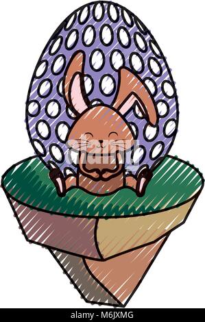 colored  rabbit and  violet easter egg with dots   doodle over white background vecor illustratiion Stock Vector