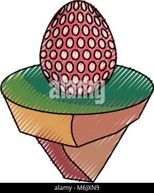 colored  easter egg with dots   on piece land  doodle over white background vector illustratiion Stock Vector