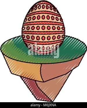 colored  easter egg with dots and lines on piece land  doodle over white background vector illustratiion Stock Vector