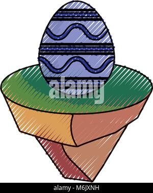 colored  easter egg with lines and curved lines   on piece land  doodle over white background vector illustratiion Stock Vector