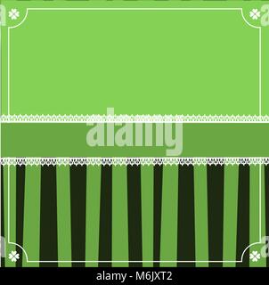 Saint Patrick's Day elegant template with clover festive lace, copy space and cute border on background with green and black stripes. Vector frame for Stock Vector
