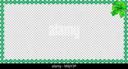 Saint Patricks Day rectangle bordering with shamrocks, bow and copy space for text on transparent background. Vector illustration, template, banner, p Stock Vector