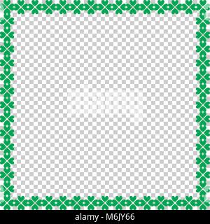 Saint Patricks Day elegant border with shamrocks clover, copy space on transparent background. Vector illustration, template for greeting card, invita Stock Vector