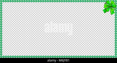Saint Patricks Day rectangle bordering with shamrocks, bow and copy space for text on transparent background. Vector illustration, template, banner, p Stock Vector