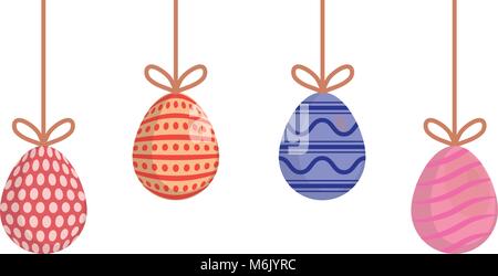colorful easter eggs hanging over white background vector illustration Stock Vector