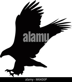 Black silhouette of eagle  isolated on white background. Vector illustration, clip art, icon, sign, symbol of eagle for design. Stock Vector