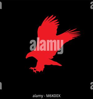 Red silhouette of eagle  isolated on black background. Vector illustration, clip art, icon, sign, symbol of eagle for design. Stock Vector