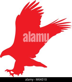 Red silhouette of eagle  isolated on white background. Vector illustration, clip art, icon, sign, symbol of eagle for design. Stock Vector