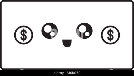 flat line uncolored kawaii bill over white background  vector illustration Stock Vector