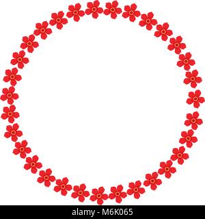 colored round frame with flowers   red  over white background  vector illustration Stock Vector