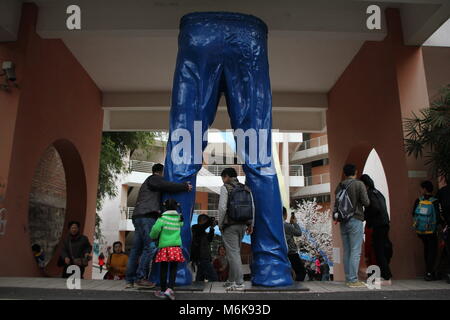 Chongqing, Chongqing, China. 4th Mar, 2018. Chongqing, CHINA-4th March 2018: A 5-meter-tall trousers shaped sculpture can be seen at a school in southwest China's Chongqing. Credit: SIPA Asia/ZUMA Wire/Alamy Live News Stock Photo