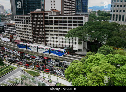 View of monorail from Shangri-La Hotel, Jalan Sultan Ismail, Bukit Bintang, KLCC, Kuala Lumpur, Malaysia Stock Photo