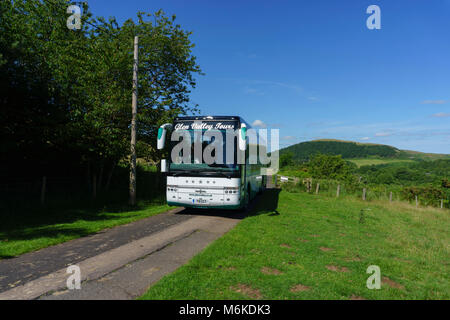 College Valley, Northumberland Cheviots, private trust area of outstanding natural beauty with controlled free access. Tourist coach. Stock Photo