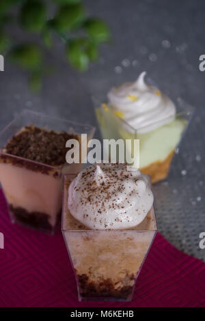 Sweet moment with dessert. Tres Leches Cake, Tiramisu, Lemon Pie Stock Photo