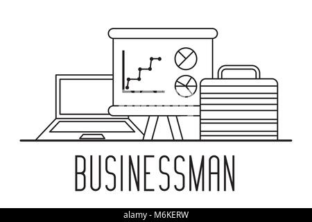 businessman professional laptop portfolio and board with graphs Stock Vector