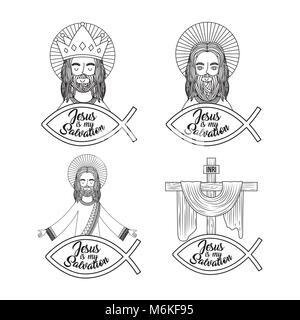 set jesus is my salvation pray bless Stock Vector