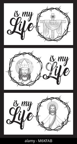 jesus is my life banners crown thorns spiritual Stock Vector