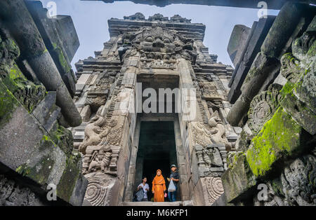 Indonesia, Central Java, entrance to the main chamber of the Shiva temple in mid-9th century Prambanan Hindu Temple complex Stock Photo