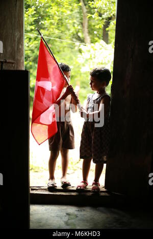 communist flag with boy and girl m6khd3