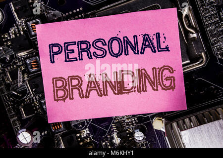 Conceptual hand writing text caption inspiration showing Personal Branding. Business concept for Brand Building Written on sticky, computer main board Stock Photo
