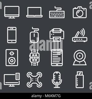 Vector Illustration Of 16 Device Icons. Editable Pack Of Cursor Controller, Game Controller, Dvd Drive And Other Elements. Stock Vector