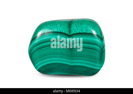 Macro shooting of natural gemstone. Polished green Nephrite , jade. Mineral gem stone. Isolated on white background. Stock Photo