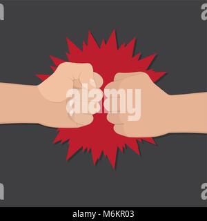 Two clenched fists in air punching. Vector illustration with two hands. Concept of aggression and violence. War conflict Stock Vector