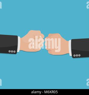 Two clenched fists in air punching. Vector illustration with two hands. Business conflict. Business greeting. Business agreement Stock Vector