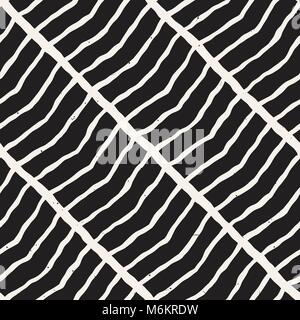 Hand drawn style seamless pattern. Abstract geometric tiling background in black and white. Vector doodle line lattice Stock Vector