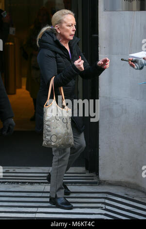 Jane Torvill and Christopher Dean leaving BBC Radio Two after promoting the ITV 'Dancing On Ice show' in London  Featuring: Jane Torvill Where: London, United Kingdom When: 02 Feb 2018 Credit: WENN.com Stock Photo