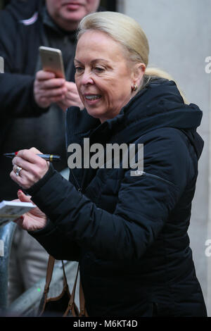 Jane Torvill and Christopher Dean leaving BBC Radio Two after promoting the ITV 'Dancing On Ice show' in London  Featuring: Jane Torvill Where: London, United Kingdom When: 02 Feb 2018 Credit: WENN.com Stock Photo