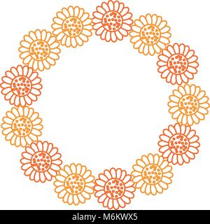 flat line colored  round frame  flower over white background vector illustration Stock Vector