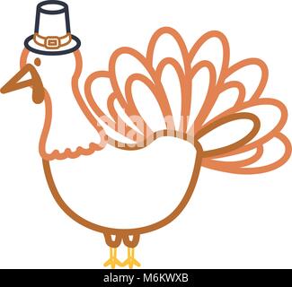 flat line colored turkey  thanksgiving over white  background vector illustration Stock Vector