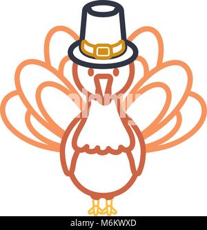 flat line colored turkey  thanksgiving over white  background vector illustration Stock Vector