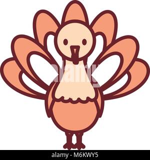 flat line colored turkey  thanksgiving over white  background vector illustration Stock Vector