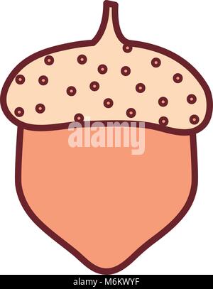 flat line colored  acorn over white background vector illustration Stock Vector