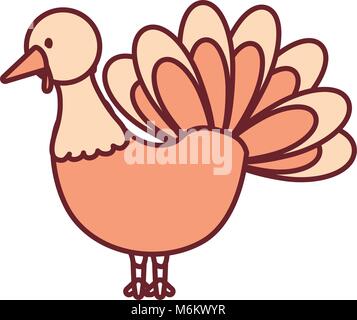 flat line colored turkey  thanksgiving over white  background vector illustration Stock Vector