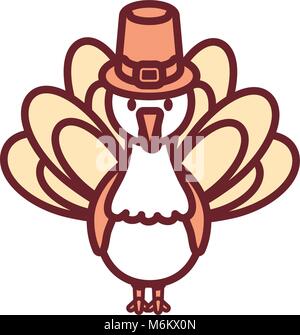 flat line colored turkey  thanksgiving over white  background vector illustration Stock Vector