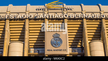 World famous Bernabeu stadium - the home of Real Madrid soccer football club - MADRID / SPAIN - FEBRUARY 20, 2018 Stock Photo