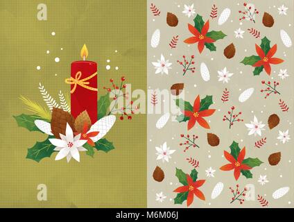 Vector pattern design related of winter season - a lucky bag, magpie, Christmas object and so on. 012 Stock Vector