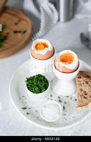 Hard boiled eggs for breakfast. Selective focus Stock Photo