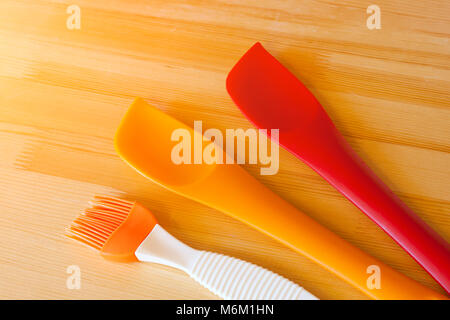 silicone, kitchen, spatula, gadgets, utensils, brush, tool, food, rubber, kitchenware, silicon, white, plastic, cake, cooking, table, whisk, equipment Stock Photo