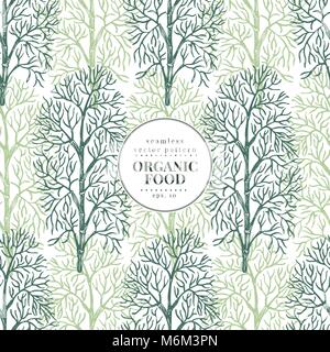 Dill. Vector seamless pattern for design menu, packaging and recipes. Hand drawn vintage illustration. Botanical banner template. Stock Vector