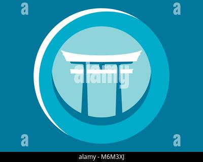 Japanese Gate. Torii flat icon. Logo. Circular pictogram. Vector illustration Stock Vector