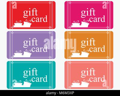 Gift cards with boxes in a flat style, set. Vector illustration Stock Vector
