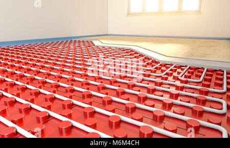 radiant floor panel installation in empty room 3d rendering image Stock Photo