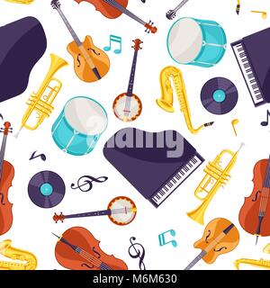 Jazz music seamless pattern with musical instruments Stock Vector